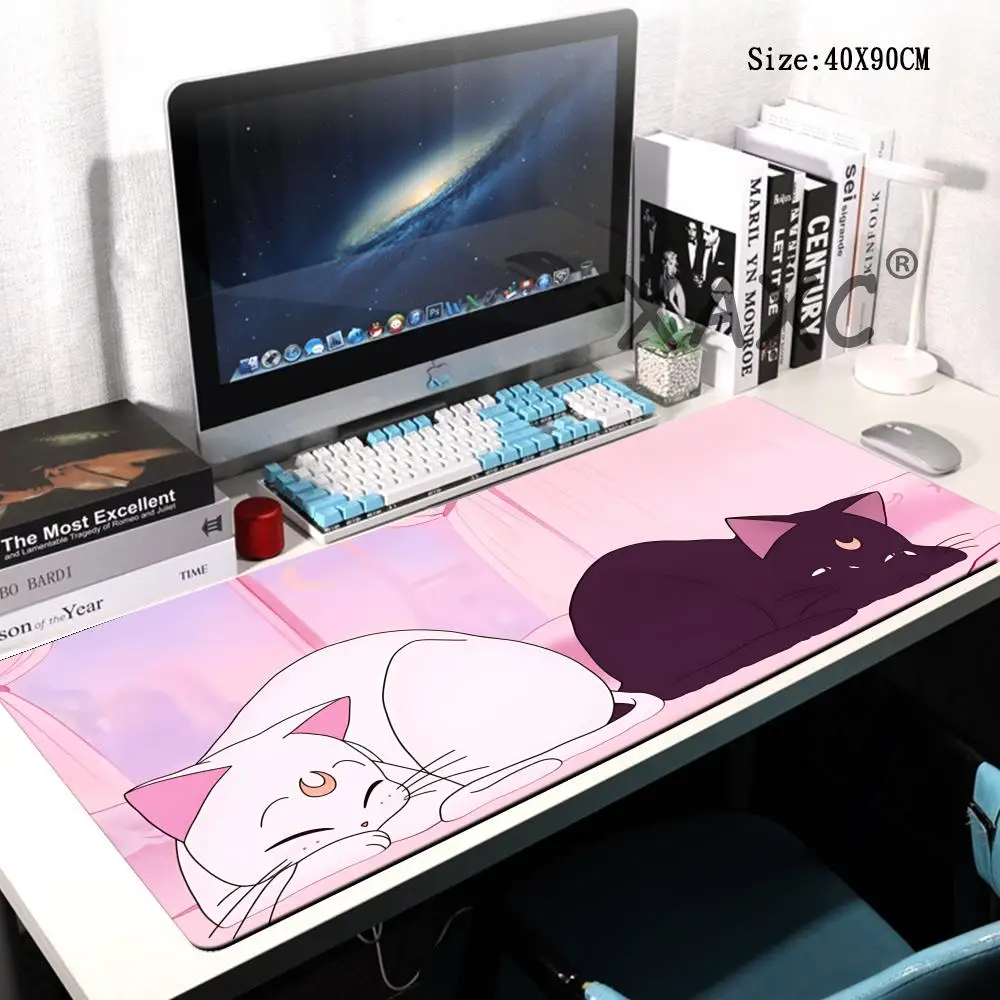 

HYBXAXC Mousepad Pink Anime White Cat Black Cat Gaming Mouse Pad Large, Non-Slip Rubber Computer Mat Desktop with Stitched Edges