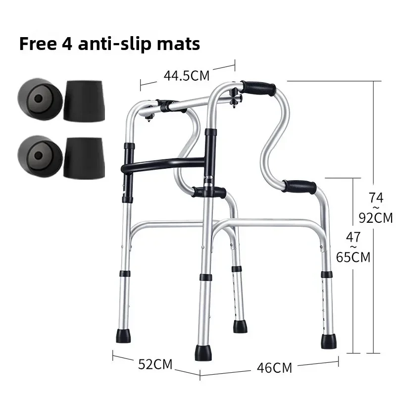 Minimalist Solid Walker Elderly Aluminum Alloy Wheel Four-legged Foldable Adjustable Cane Walker with Seat Plate