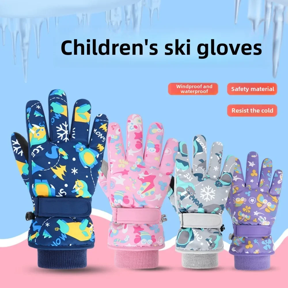 

Cartoon Cute Children Ski Gloves Winter Warm Snowboard Snow Kids Skiing Gloves for Boy Girl Thicken Mittens Keep Finger Warm