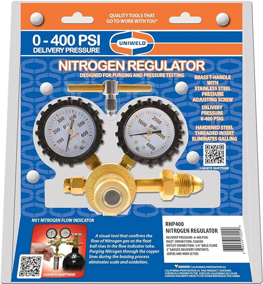 Uniweld RHP400 Nitrogen Regulator with 0-400 PSI Delivery Pressure