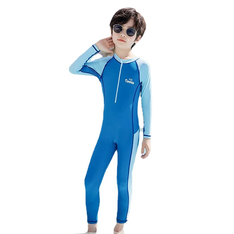 Full Body Boys Swimwear Sun Protection Kids Swimsuit One Piece Children Long Sleeve Bathing Suit Summer Swimming Pool Clothes