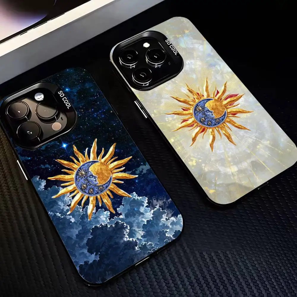

Abstract Painting Sun And Moon Phone Case For iPhone17,16,15,14,13,12,11,Pro,MAX Gray Matte Silicone Black Cover