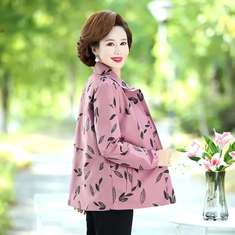 2024 New Spring Autumn Jacket Middle-Aged Elderly Women's Coat Tops Loose Leisure Printing Outerwear Work Clothes Female 5XL