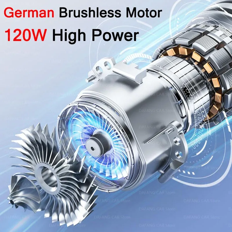 Draadloze Handheld Auto Stofzuiger 120W 199000Pa Type-C Opladen High Power Stofzuiger 4 Reinigingskoppen Voor Auto-Interieur C