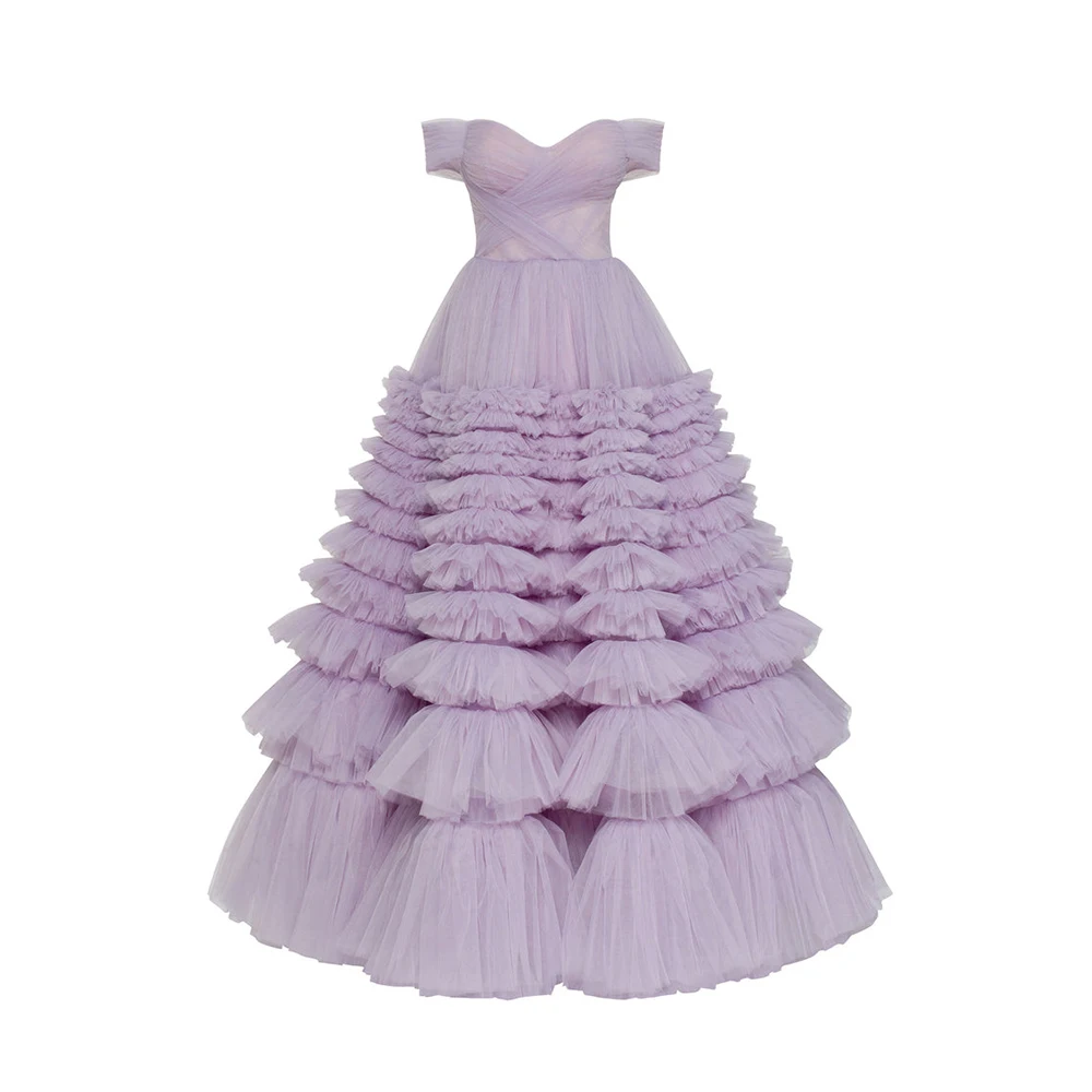 Sevintage Lavender Tiered Prom Dresses Sweetheart Off the Shoulder Ruffled Long Evening Dress Lace-up Wedding Party Gown 2022