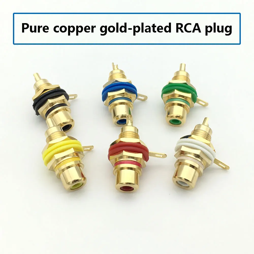 

Pure copper gold-plated RCA plug socket front speaker amplifier Av audio Video signal terminal DIY lotus base adapter 6-color