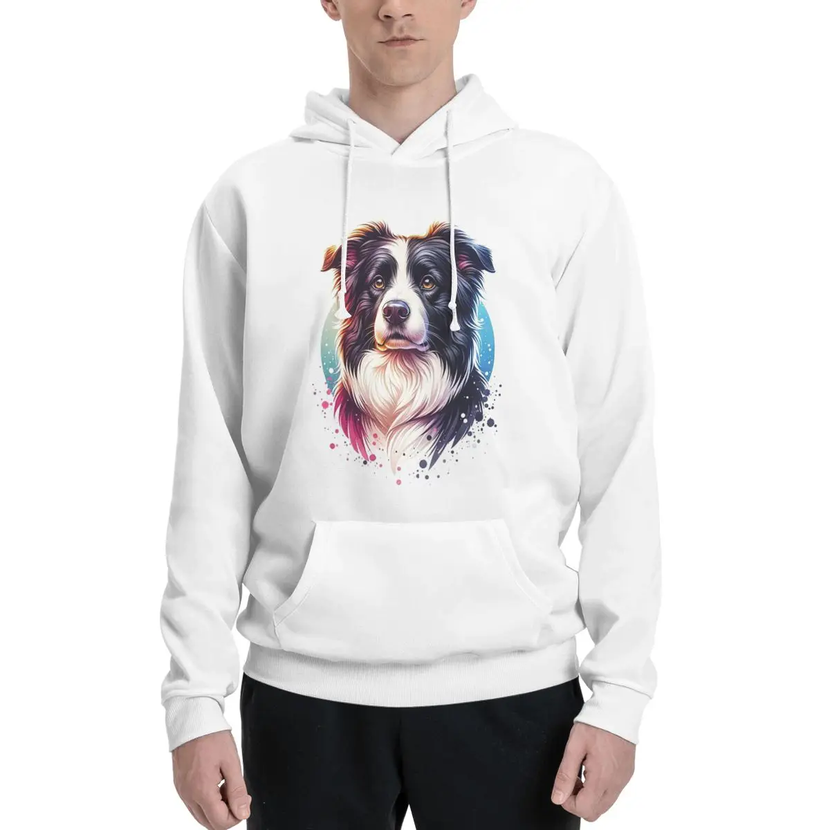 Dynamic Border Collie Portrait Canine Intelligence Hoodies Men's Women Pullover Sweatshirt Long Sleeve Clothing Autumn Winter