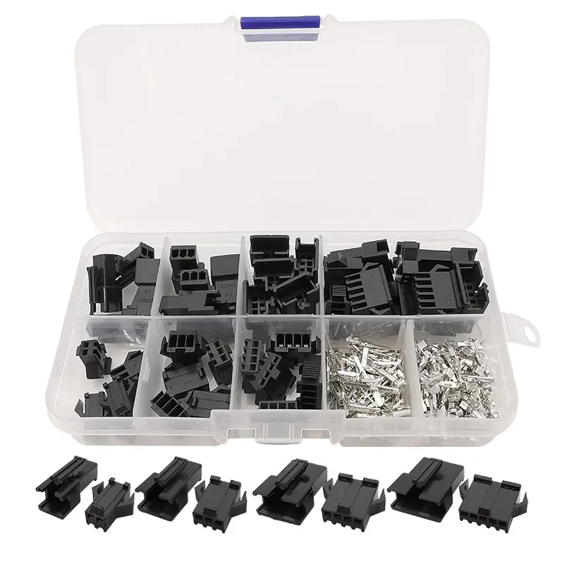 200Pcs/Box 2.54mm Pitch JST SM Connector Plug 2/3/4/5Pin Male Female Housing Wire Connector Assortment Kit