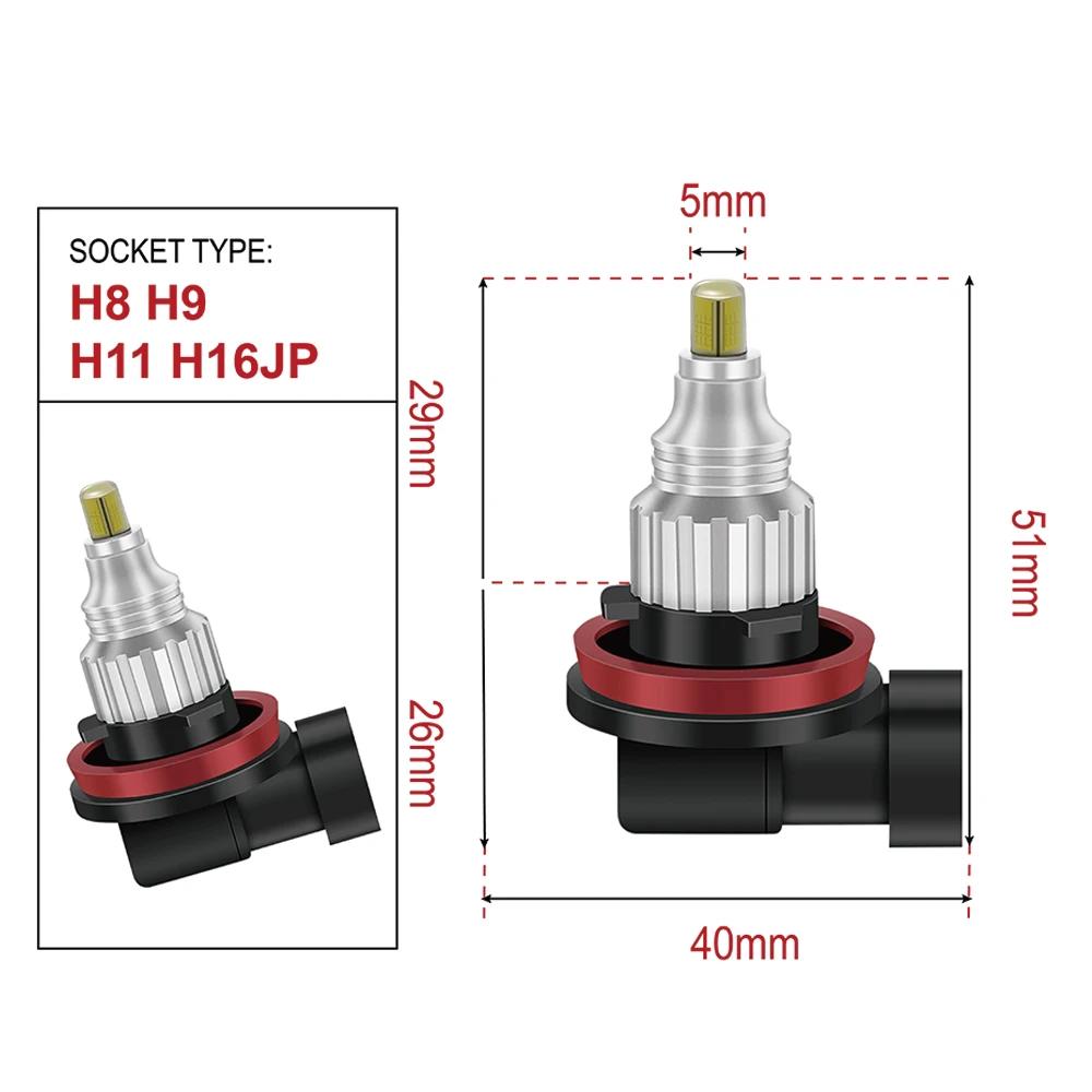 2Pcs/Set 360 Degree COB Auto Car LED Light H11 H8 H9 H16（JP）for KIA Sportage 2009-2016 Headlight Bulb Auto Accessory