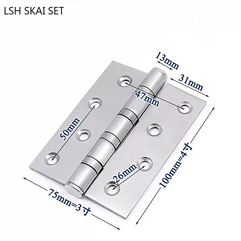 2Pc 4 Inches Silent Bearing Hinge Door Butt Hinges Furniture Hardware Accessories Stainless Steel Flat Thick High Quality Hinge