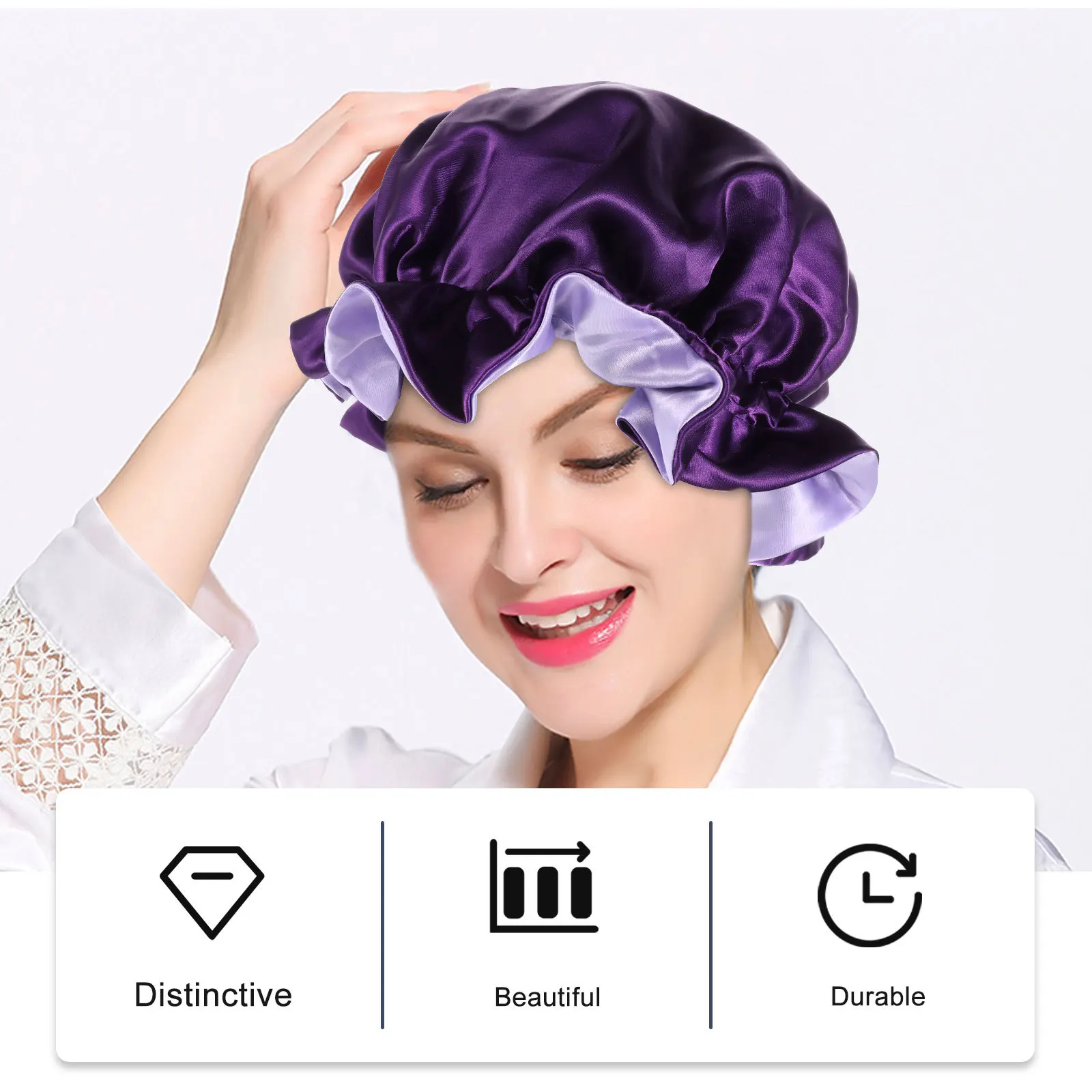 

Double Layer Satin Lightweight Breathable Women Hair Cap Adjustable Protect Hairstyles Reduce Loss Soft