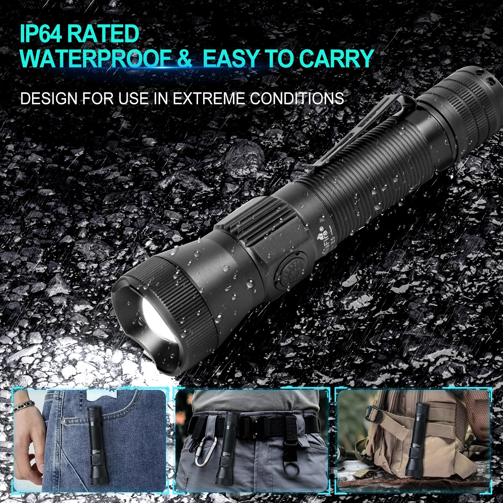 UltraFire E5 Army Tactical Flashlight 1350LM Powerful 450M Long Range 18650 USB Rechargeable Zoomable Military Police Led Torch