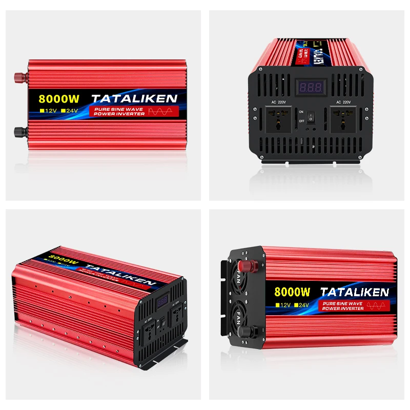 عاكس طاقة بموجة جيبية نقية، طاقة عالية 5000 وات-10000 وات، 12 فولت إلى 220 فولت مع شاشة LCD ومروحة تبريد، للطاقة الشمسية/RV/السيارة/المنزل #4