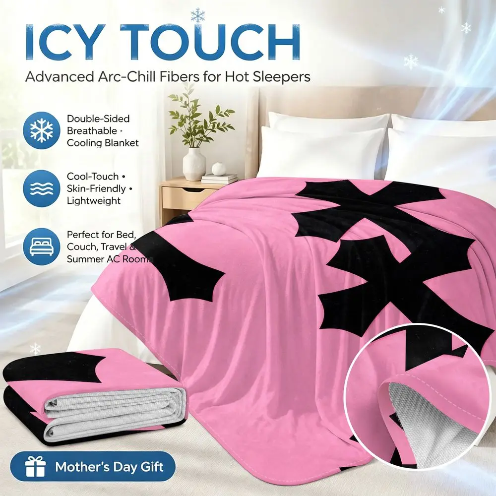Cooling Blanket Summer Cooling Throw Set Digital Print Black Cross Pattern Ice Cool Touch Breathable Bedding Decor