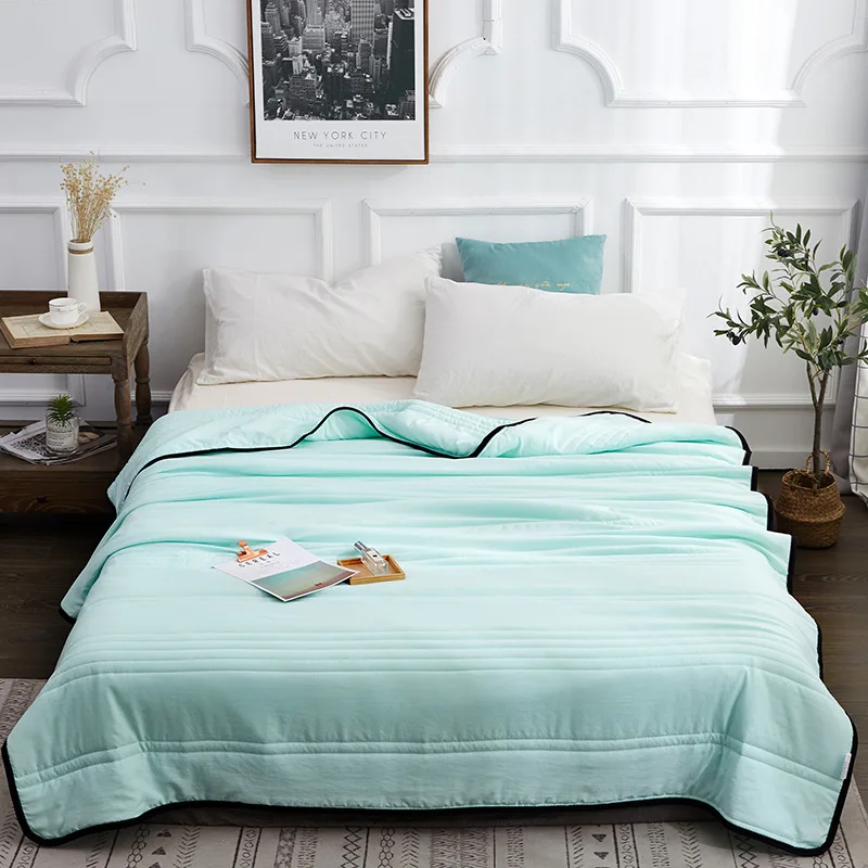 Air-Condition Summer Quilt Thin Stripe Lightweight Comforter Full Queen Breathable Sofa Office Bed Travel Quilts Throw Blanket