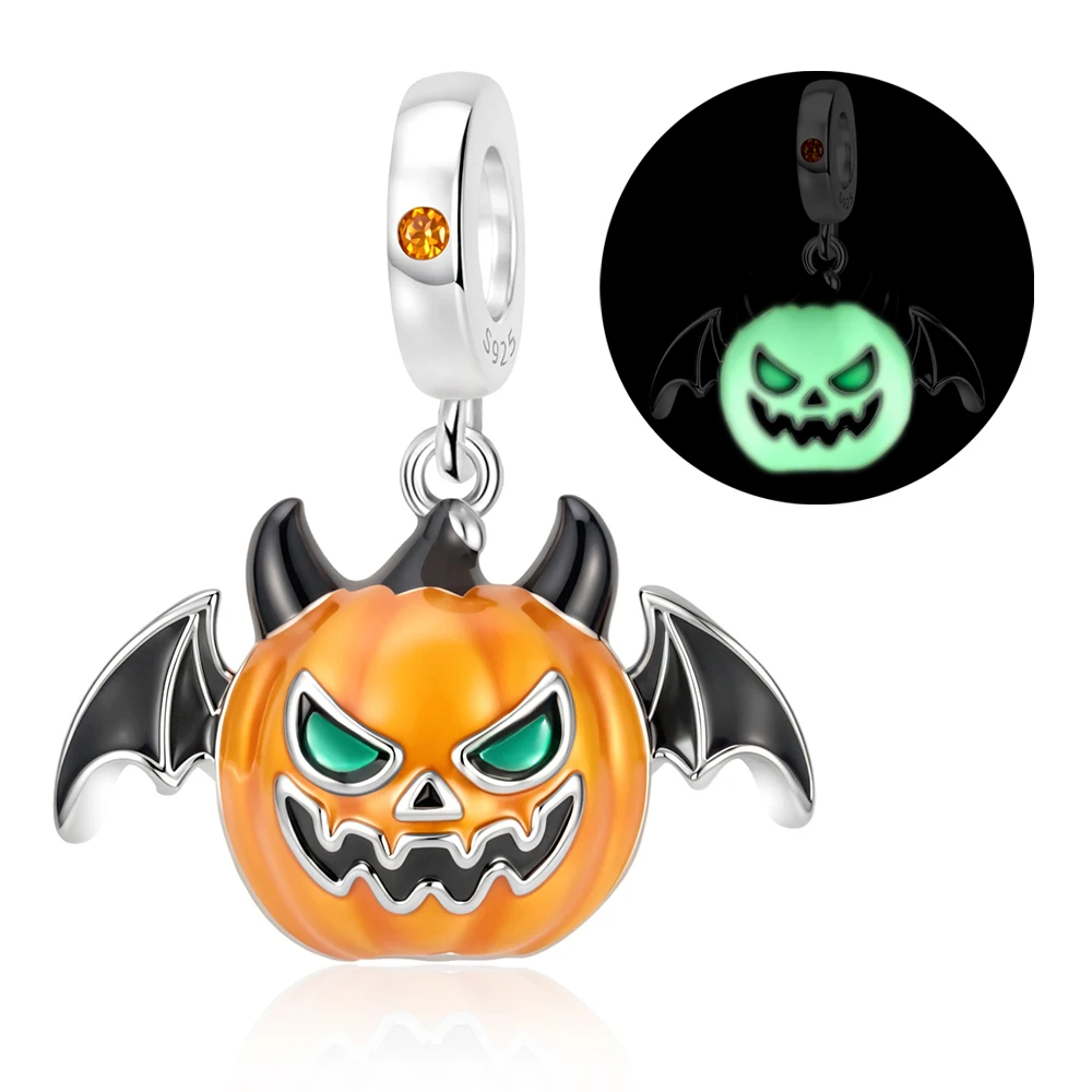 Halloween Theme 925 Sterling Silver Heat Reactive Skeleton Hand Dangle Charm & Skull Candy Butterfly Bead Fit Original Bracelet