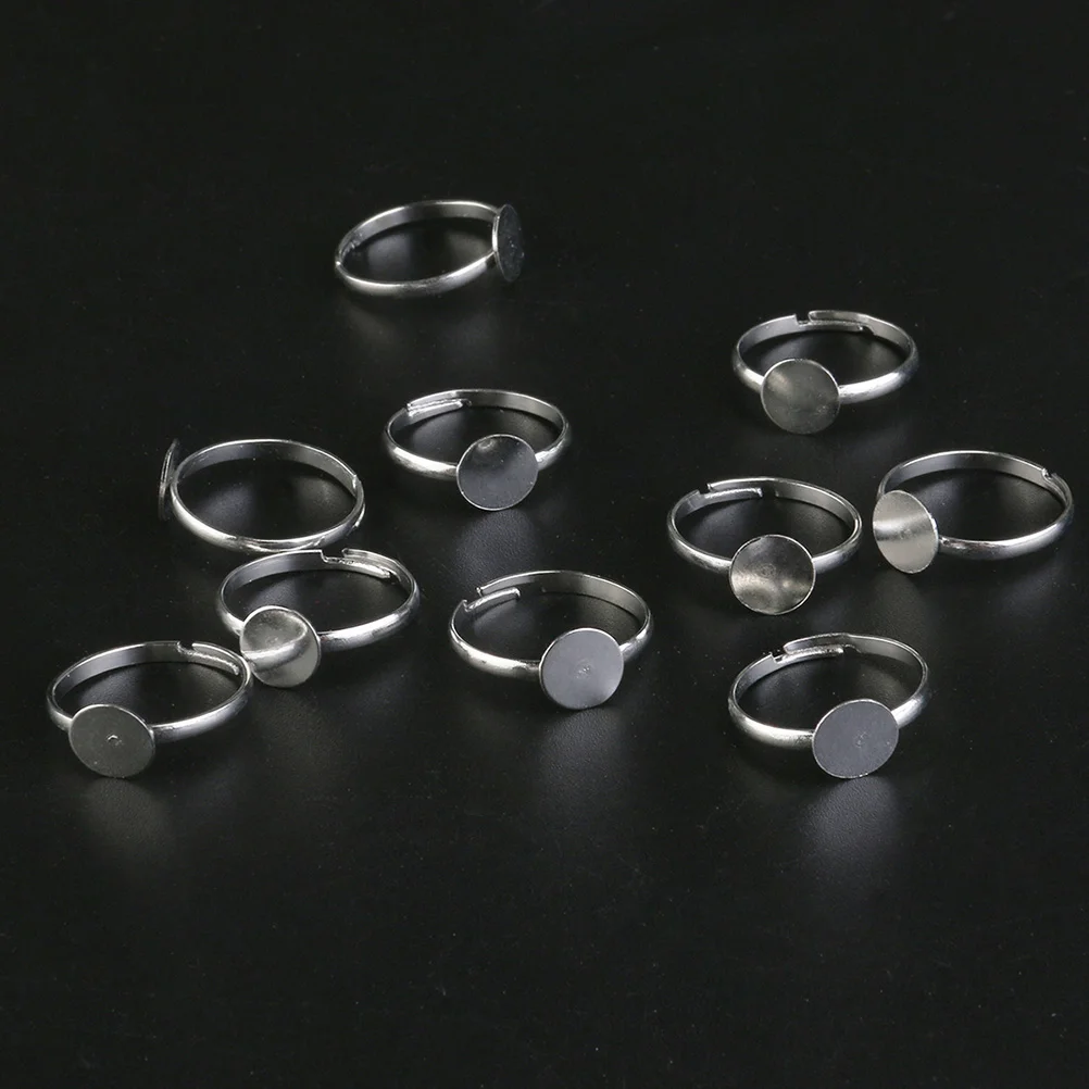 10pcs Ring Bases Adjustable Silver Plated Ring Base Setting Blanks Round Bezel Ring Tray(Environmentally Friendly Electroplating