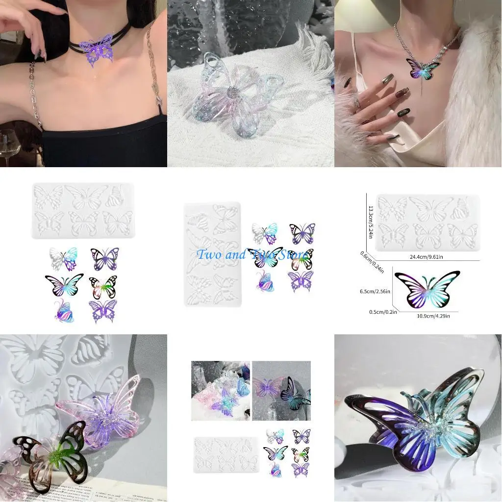 

HX6F Butterfly Earrings Pendant Molds Epoxy Resin Silicone Mold Hollow Butterfly Mold