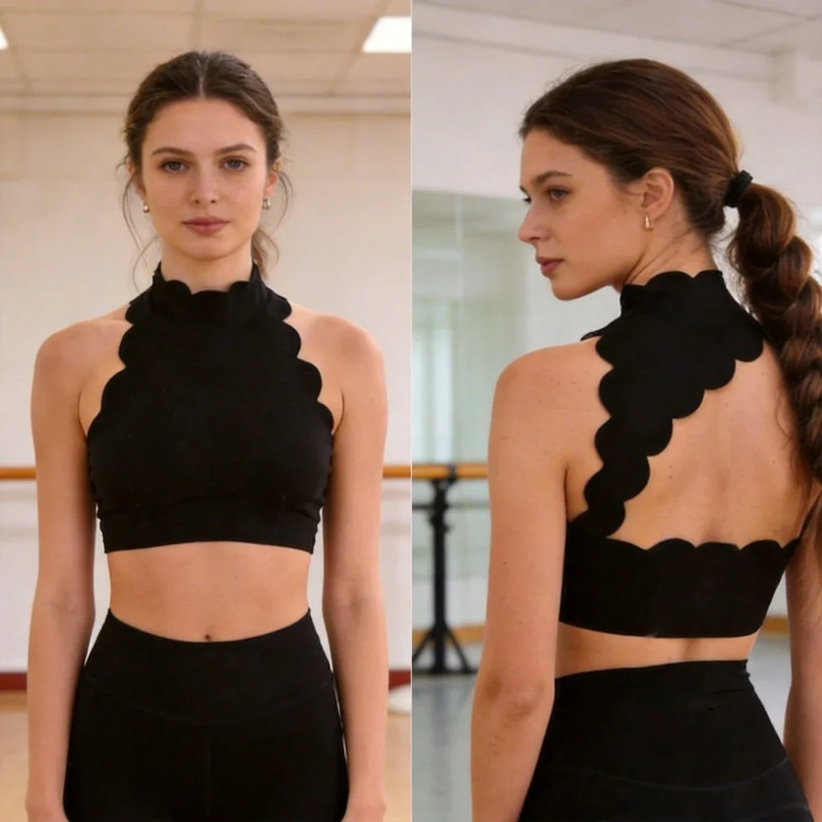 Women Yoga Vest Sports Bra Halter Neck Petal Edge Hollow Back Sleeveless Crop Top Padded Fitness Gym Top Workout Crop Shirt