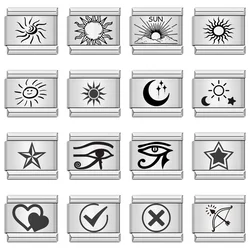 New Trendy Fashion Sun Moon Star Eye Heart Charm Italian Links Fit 9mm Stainless Steel Bracelet DIY Making Jewelry
