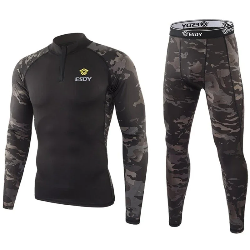 

Mens Sets Tops + Pants Underwear Suit Sport Outwear Bodysuit Casual T-shirts Tracksuits Esdy Camouflage Long Johns Men Clothing