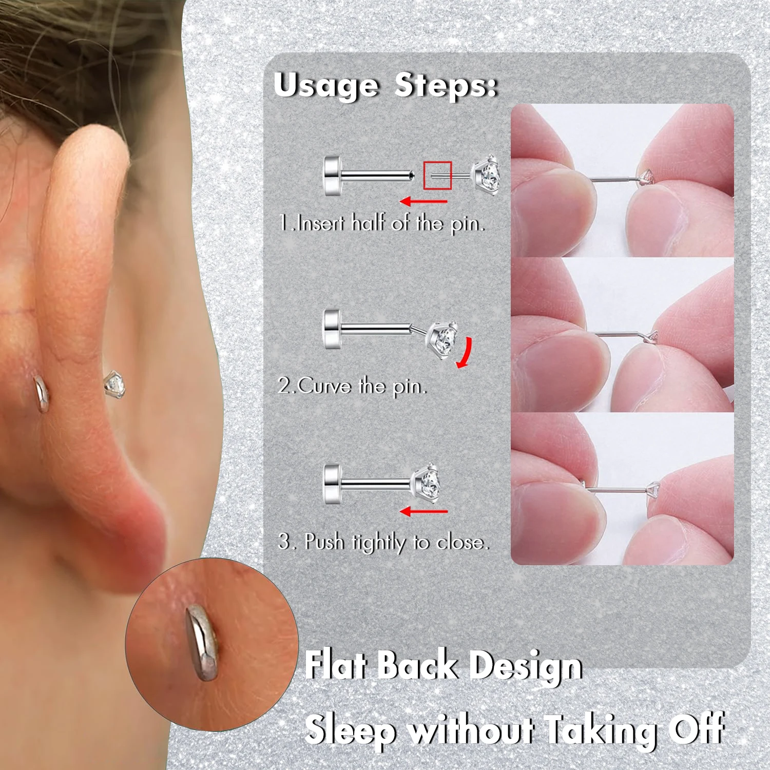 5Pcs Stainless Steel Earrings  - Flat Back Labret Stud ulasan dan harga