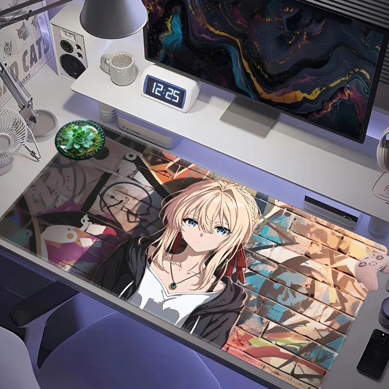 Large Elegant Anime Girl Mouse Pad, Non-Slip Rubber Gaming Desk Mat with Stitched Edges for Laptop PC Office