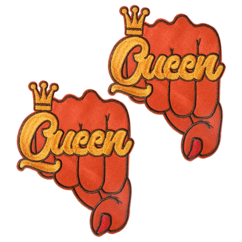 

2 шт., вышитые утюговые нашивки с изображением короны красного кулака для одежды, шапок, обуви, сумок - швейные аксессуары своими руками, одежды