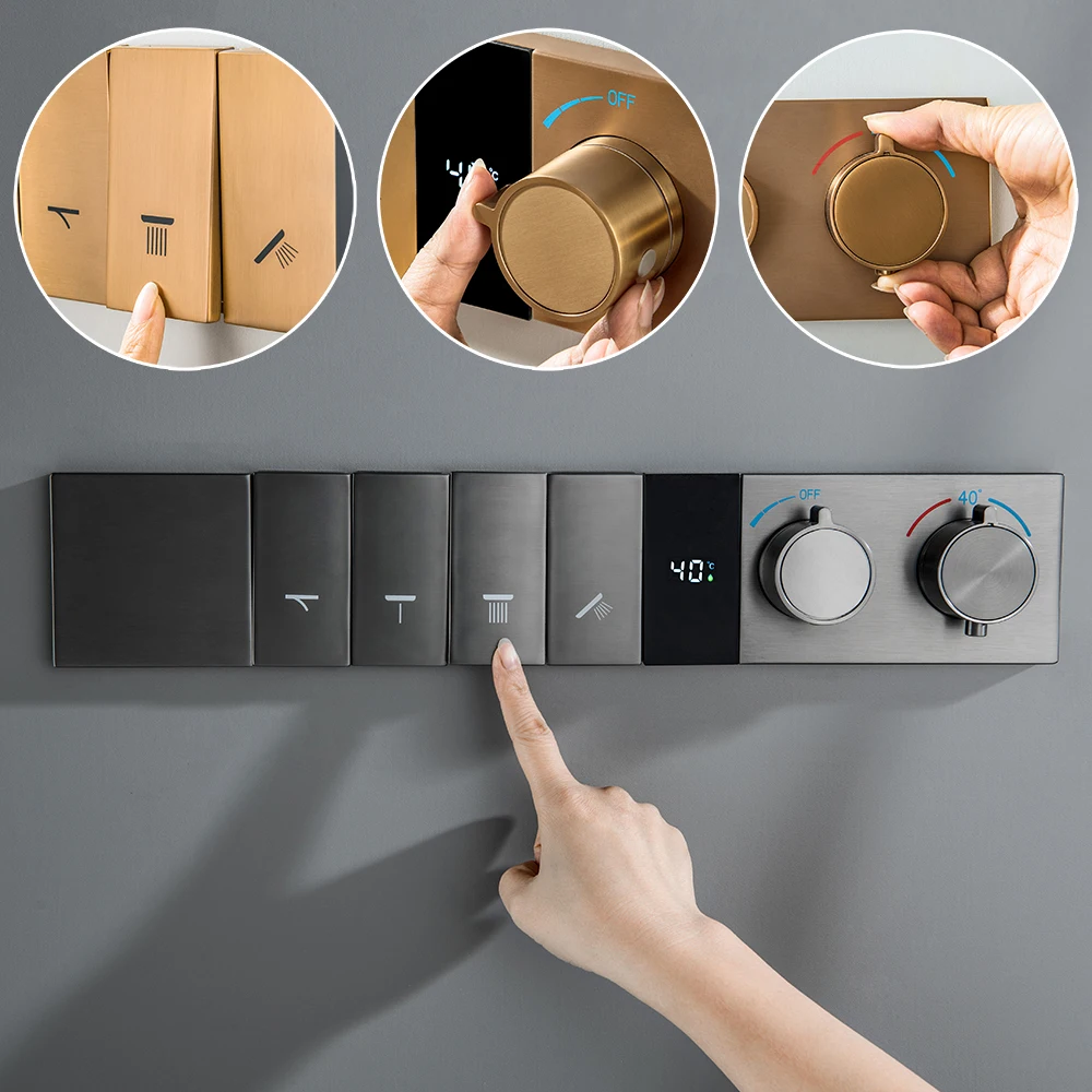 M Boenn Modern Bathroom Shower Faucet Complete Set Ceiling Shower Column Head High Pressure Smart 4 Functions Thermostatic Mixer