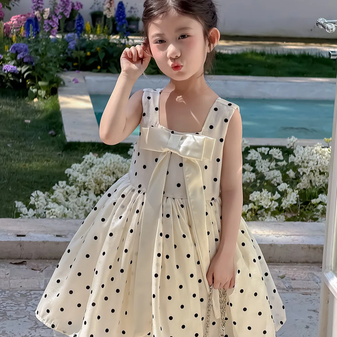 Girls' Dress 2026 New Stylish Baby Polka Dot Vest Dress for Children Sleeveless Fashion and Cool Kids Skirt