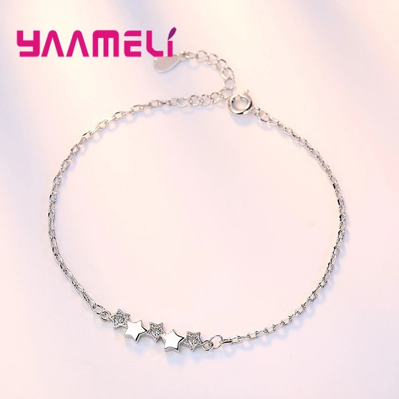 High Quality 925 Sterling Silver Bracelet Austrian Crystal Stars Charms Women Girls Bangles Jewelry Christmas Gifts