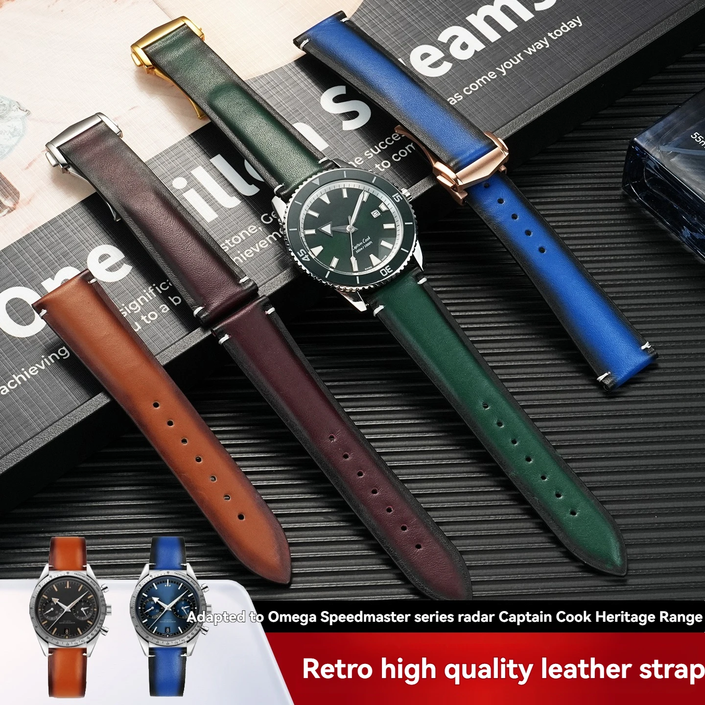 Men's Vintage Genuine Leather Watch Strap, 21 mm, for Omega Speedmaster 332.12.41 and Rado Captain Cook Heritage Collection