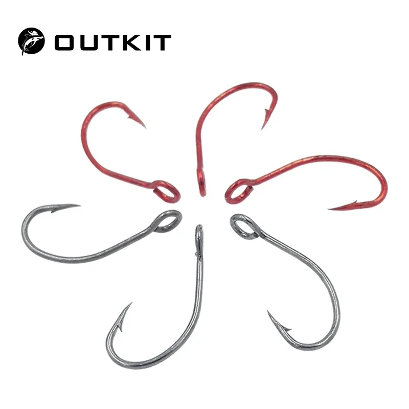OUTKIT 20pcs High Carbon Steel Fishing Red Single Hook 6# 8# 10# Carp Hook Fishing Hook With Ring Fish Hooks For Lure Spoon