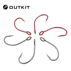 OUTKIT 20pcs High Carbon Steel Fishing Red Single Hook 6# 8# 10# Carp Hook Fishing Hook With Ring Fish Hooks For Lure Spoon