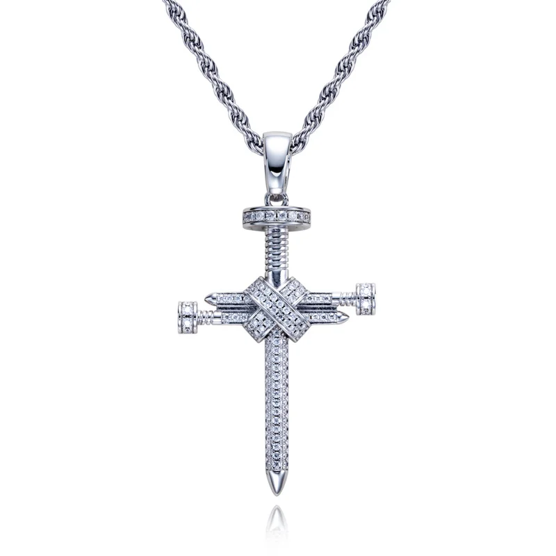 MossanRappr Moissanite Bling Schroef Kruis Hanger Trendy Hip Hop Ketting 925 Sterling Zilver Rock Punk Accessoires voor Mannen Vrouwen