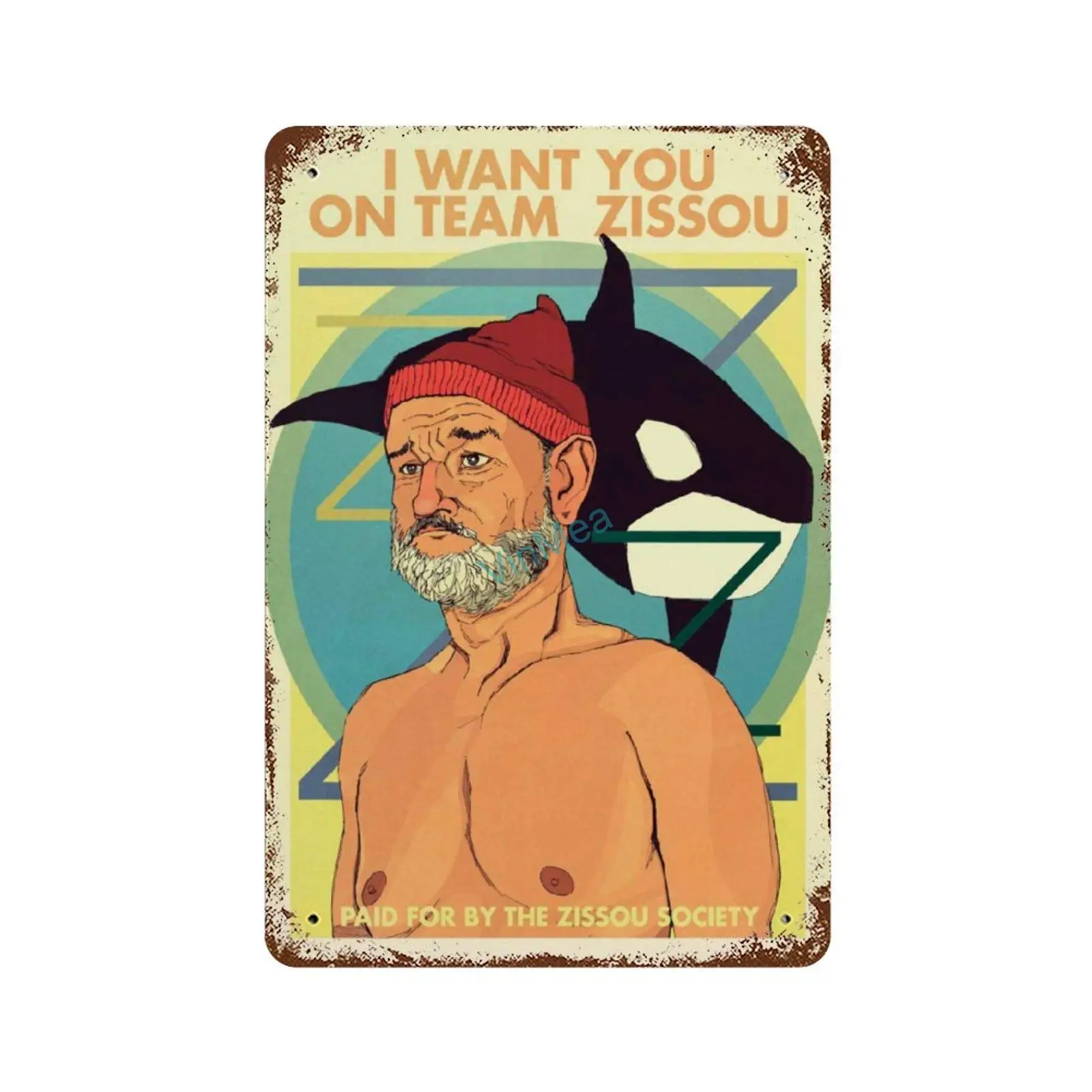 Metal Sign Bill Murray Team Zissou Life Aquatic Poster Reproduction Vintage Look Aluminum Plaque Wall Signs Decor, 8 x 12 Inches