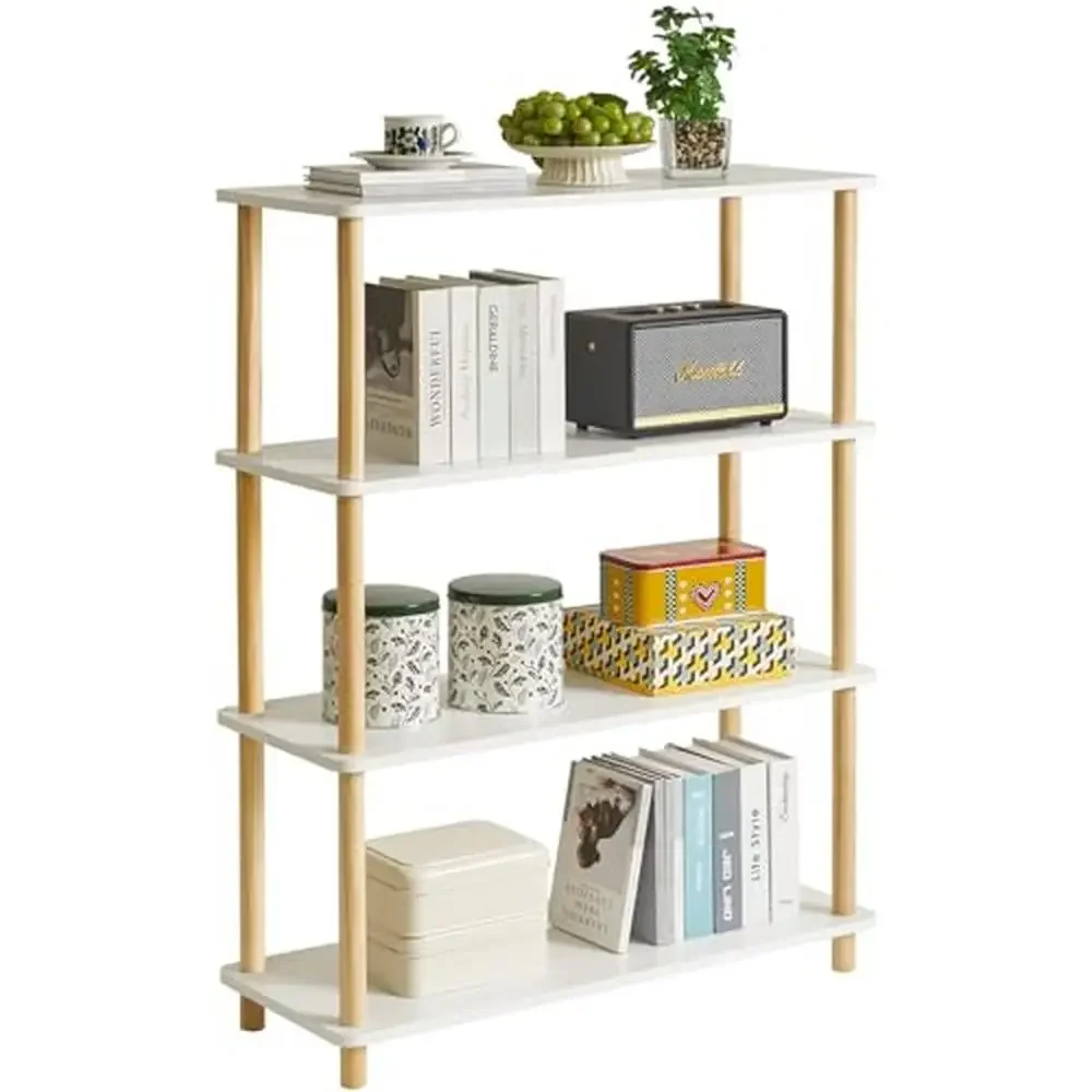 

Freestanding Wooden Bookcase Storage Shelf Organizer Modern 4-Tier Display Stand