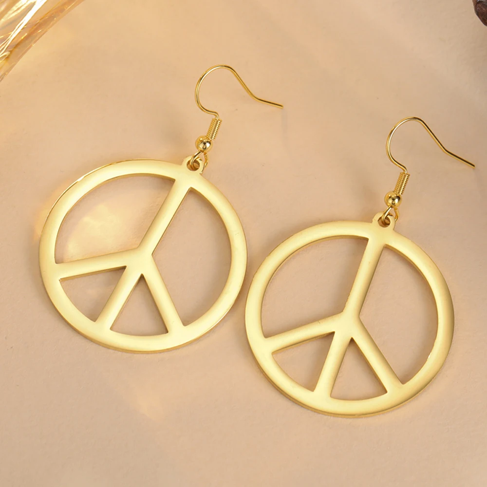 Stainless Steel Peace Sign Symbol Drop Earrings Vintage Amulet Round Geometric Earrings For Women Love Peace Person Jewelry