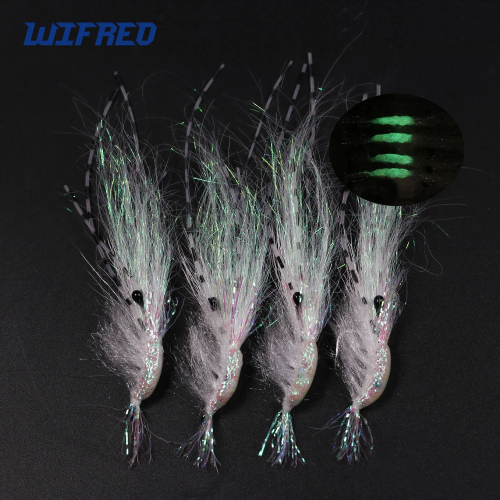 

Wifreo 4PCS #2~#10 Luminous Flash Shrimp Fly Saltwater Freshwater Fishing Flies Bass Salmon Steelhead Trout Fishing Lures Bait