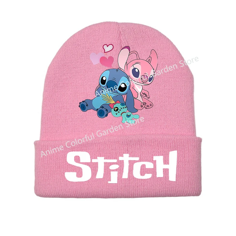 Disney Stitch Kids Knitted Hat Girls Autumn Winter Windproof Warm Pink Knit Cap Anime Cartoon Kawaii Hats Children Fashion Caps