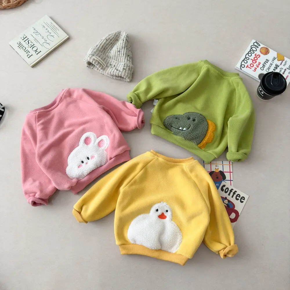 2026 Neuer Herbst Kinder Fleece-Sweatshirt Baby Jungen Mädchen Niedlicher 3D-Plüsch-Tier-Applikation Pullover Kinder Rundhals Langarm-Oberteil – Detail 3
