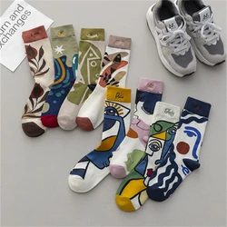 Trendy Couple Socks Oil Painting Abstraction Stockings Tide Socks Couple Embroidery Long Tube Cotton Socks Women's Gifts Socks