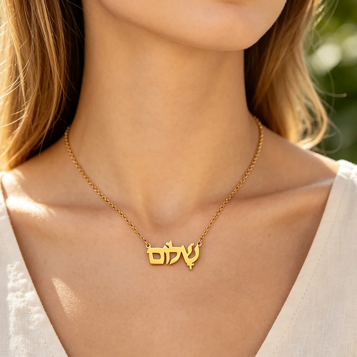 Shalom Hebrew Word Necklace Stainless Steel Gold Color שלום Peace Symbol Pendant Jewish Faith Amulet Necklaces Religious Jewelry