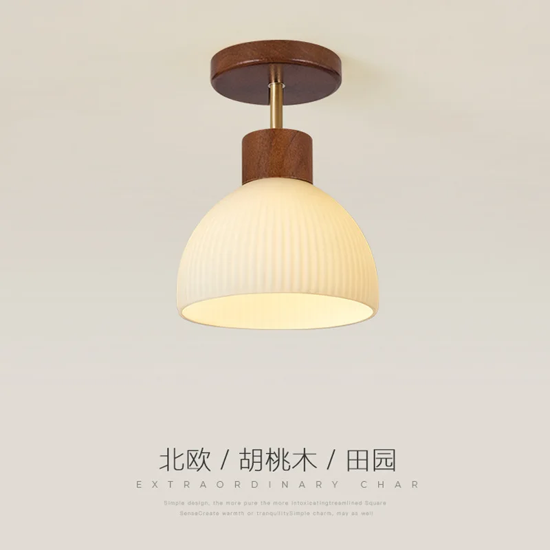 

Nordic wood style LED ceiling light with ancient Chinese style entrance foyer light, solid wood corridor balcony light