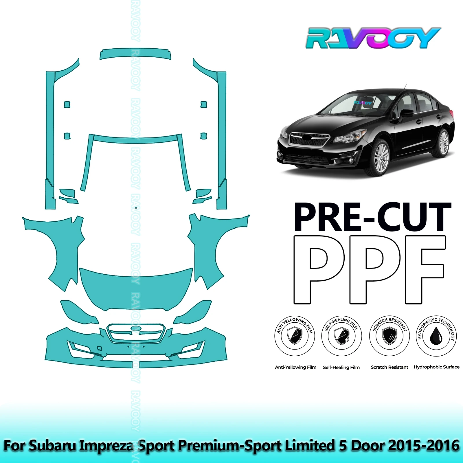 

Front Kit+Rockers Clear Bra Precut PPF Paint Protection Film For Subaru Impreza Sport Premium-Sport Limited 5 Door 2015-2016