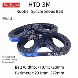 HTD 3M Synchronous Timing belt length 231/237/240/243/249/252/255/258/261/264/270/276/279/285/288/291/297/372mm for width 6-20mm