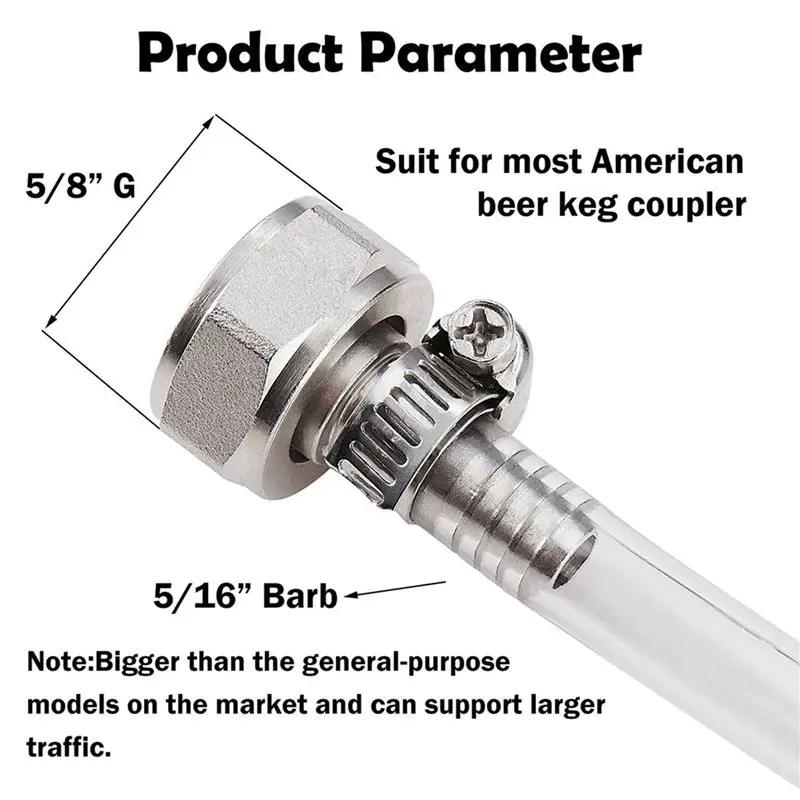 A84E-4PCS Stainless Steel Beer Keg Coupler Fitting,Beer Line Connector Kit,Hex Nut 5/8 Inch G Thread X 5/16 Inch Barb