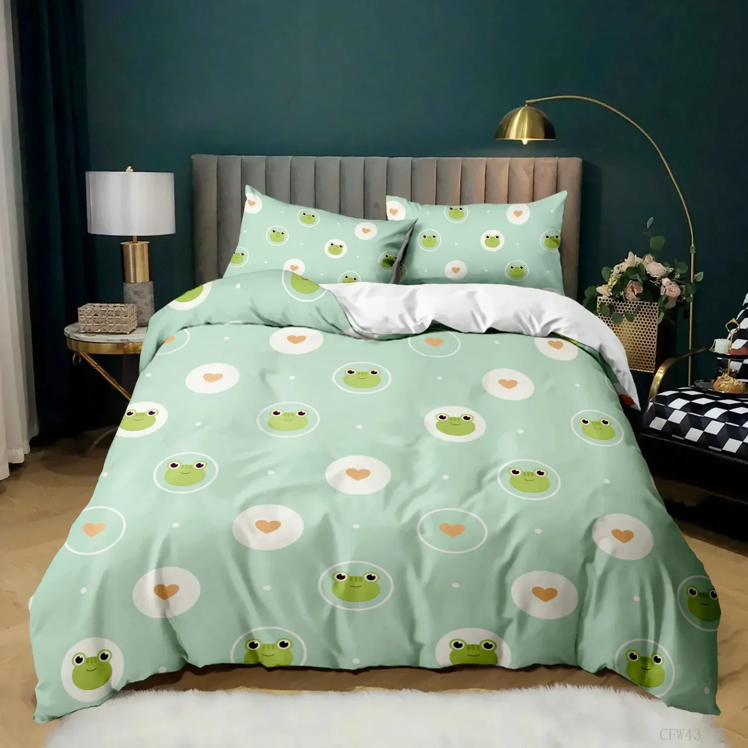 

Cartoon Frog Light Green Cute Animal Comfortable Duvet Cover Pillowcase Bedding Set Children Bedroom Decoration Home Textile