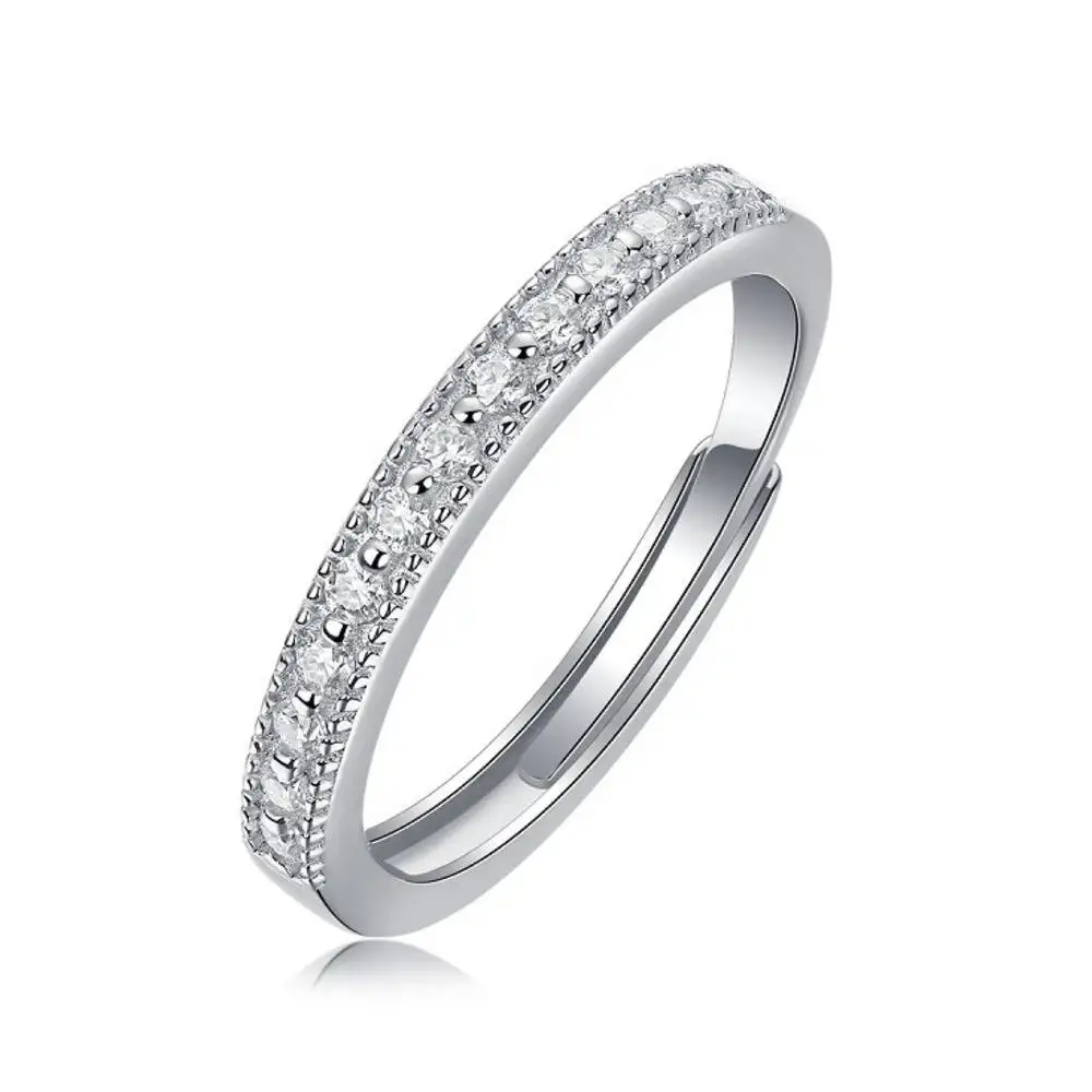 925Sterling Silver Adjustable Half Eternity Thin Band Ring D VVS1 Moissanite Multi Tone Stackable Wedding Fine Jewelry For Women