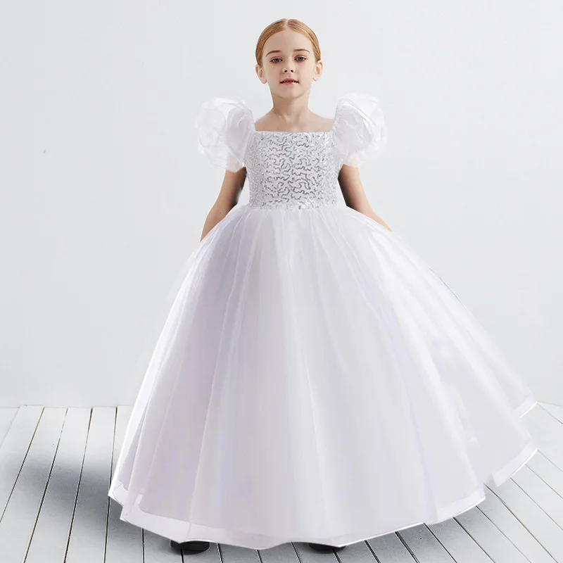 Bridesmaid New High Quality Princess Mesh Dress Girl Party Elegant Costume Kids Sequin Birthday Wedding Dresses Children Prom 9Y